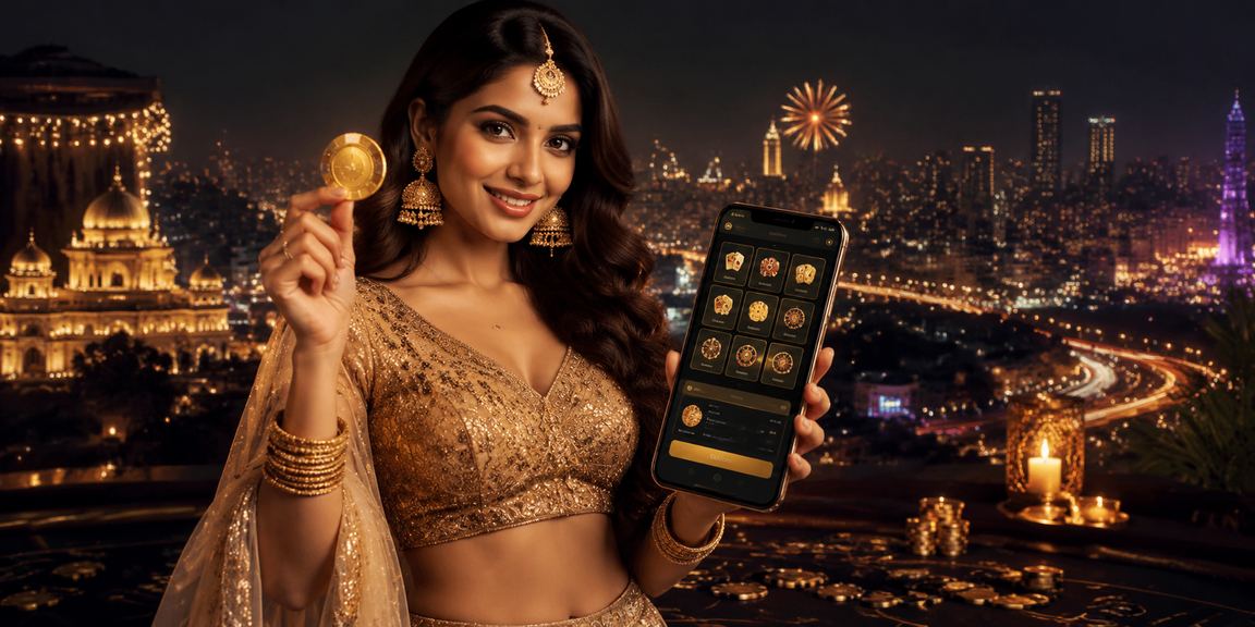 Mobile payments in Pune city with traditional lehenga backdrop
